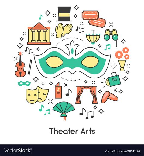 Theater arts line art outline icons set with mask Vector Image