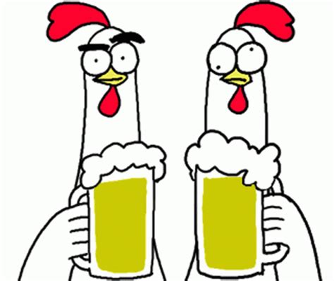 two cartoon characters holding beer mugs in their hands