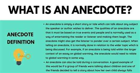 Anecdote: Definition and Useful Examples of Anecdote in English • 7ESL