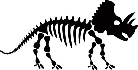 Triceratops dinosaur skeleton negative space silhouette illustration. Prehistoric creature bones ...