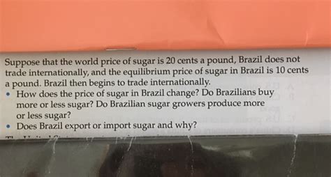 Solved Suppose that the world price of sugar is 20 cents a | Chegg.com