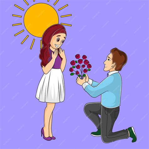 Premium Vector | Cartoon illustration of a boy proposing to a girl on ...