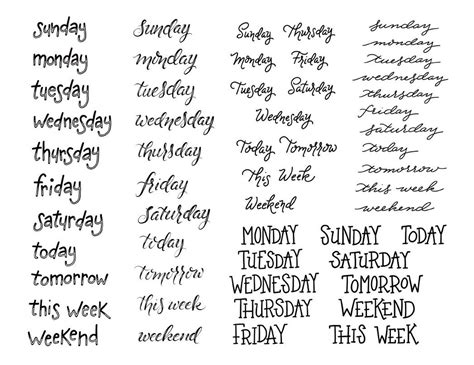 the days of the week are drawn in black ink