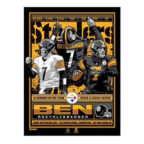 Pittsburgh Steelers #7 Ben Roethlisberger 18" x 24" Serigraph Print