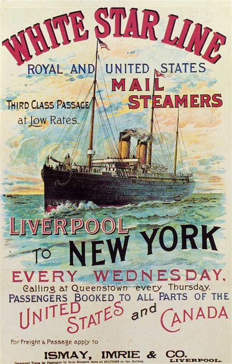 A colourful White Star Line travel poster advertising steamship ...