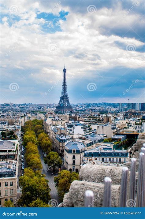 Eiffel Tower from Arc De Triomphe Stock Image - Image of tower, clouds ...