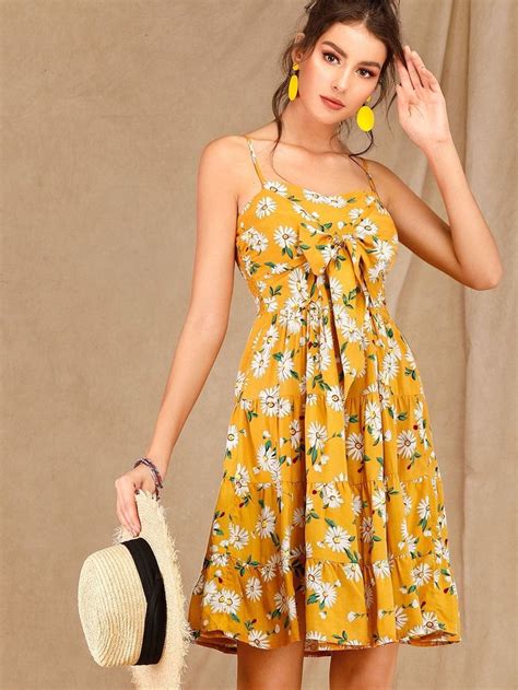 Daisy Floral Tie Front Shirred Slip Sundress | Yellow sundress, Everyday dresses, Sundress