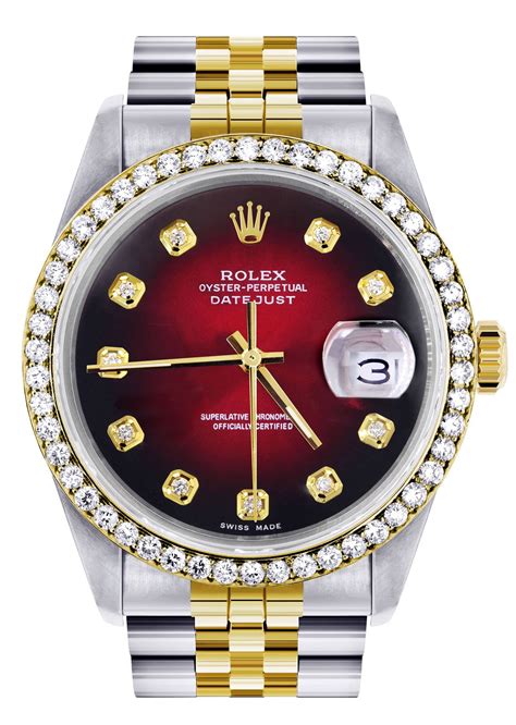 Gold Rolex Datejust Watch 16233 for Men | 36Mm | Red Dial | Jubilee Ba – FrostNYC