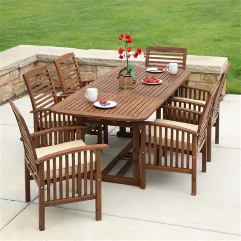 Walker Edison Arcadia 7-Piece Brown Wood Frame Patio Set with Cushions at Lowes.com