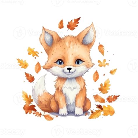 Cute watercolor baby autumn fox isolated. Illustration AI Generative 25037543 PNG