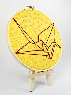 Origami Paper Crane Embroidery Hoop Art. Mustard and Burgu… | Flickr