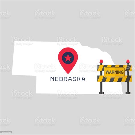 Nebraska Map With Warning Sign Barrier Covid19 Outbreak Concept ...