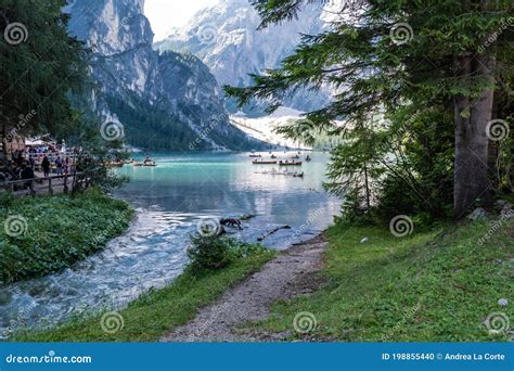 Lake Braies Also Known As Pragser Wildsee or Lago Di Braies in Dolomites Mountains, Famous for ...