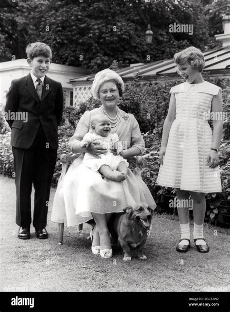 Queen Elizabeth, Queen Mother photographed with her grandchildren on her 60th birthday. Prince ...