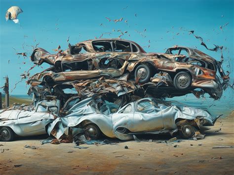 mikeelf: photorealistic oil painting of a car crash in the style of ...