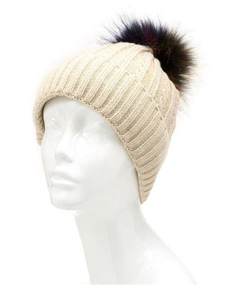 Winter Cable Knitted Faux Fur Multi Color Pom Pom Beanie Hat with Soft ...