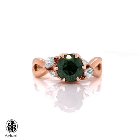 Sapphire Engagement Ring, Green Sapphire and Diamond Engagement Ring,green Sapphire Ring, Rose ...