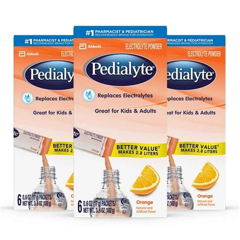 Pedialyte Electrolyte Powder, Orange, Electrolyte Hydration Drink, 0.6 oz Powder Packs, 18 Count ...