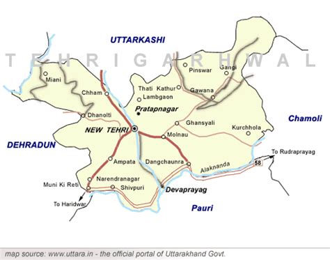 Tehri Map | Tehri Tourist Map | Uttaranchal Map