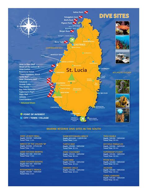 Large dive sites map of Saint Lucia | Saint Lucia | North America | Mapsland | Maps of the World