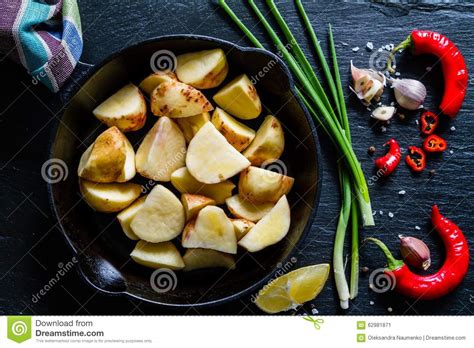 Raw Potato Slices with Herbs, Spices Stock Image - Image of seasoning ...