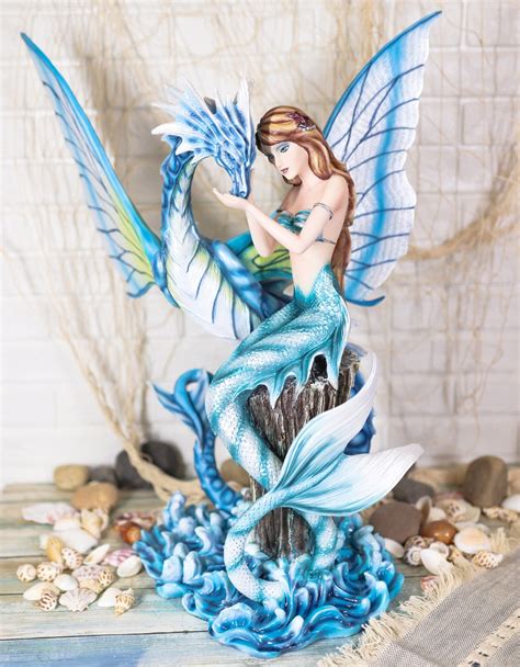 Ebros Large Nautical Blue Mermaid Feeding Leviathan Ocean Dragon Fairy Statue - Walmart.com