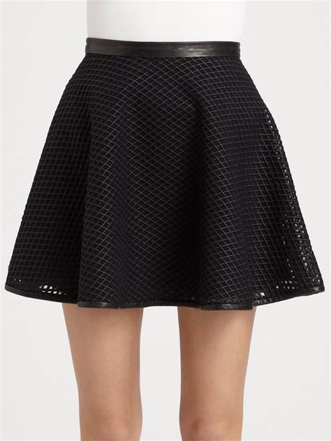 Dkny Leathermesh Circle Skirt in Black | Lyst