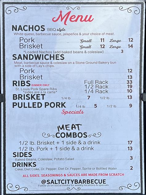 Salt City Barbecue food truck menu – SLC menu