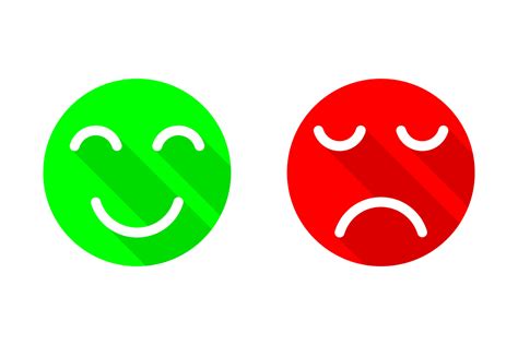 Yes - NO or Set of smile emoticons flat vector icon. Happy and unhappy smileys. Green and red ...