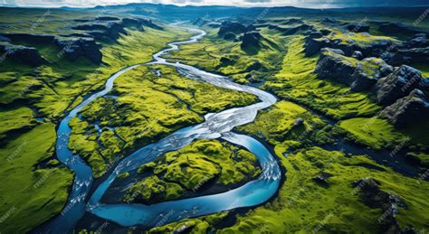 Premium Photo | Aerial view of river in iceland