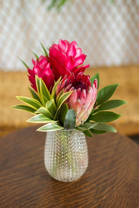 tropical wedding | pineapple vase | song of india | ginger | protea | small cente… | Tropical ...