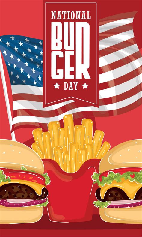 National burger day vertical template with cheeseburger and french ...