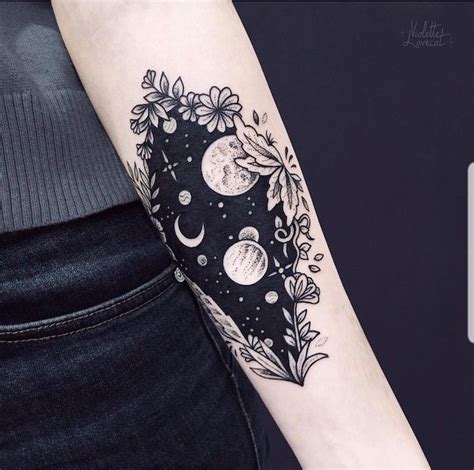 forearm-floral-framed-tattoo-galaxy-tattoo-small-planets-stars-moon ...