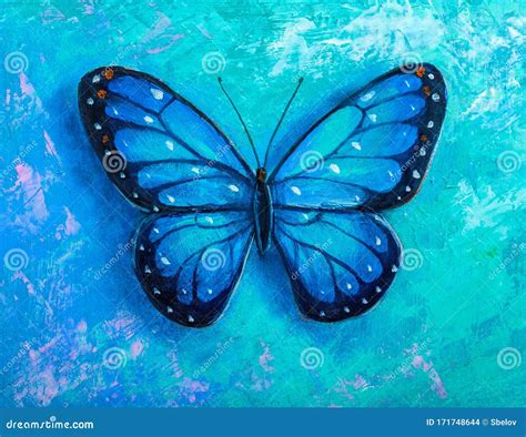 Oil Painting of Blue Butterfly Stock Photo - Image of brush, shape ...