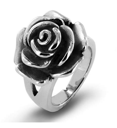 Stainless Steel Blooming Antiqued Rose Ring | Rose ring, Coastal jewelry, Edgy jewelry