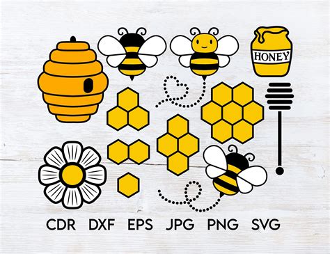 Honey Svg Vector Bee Set Honeycomb Svg Bumble Bee Svg - Etsy | Bee stencil, Bee theme, Bee crafts