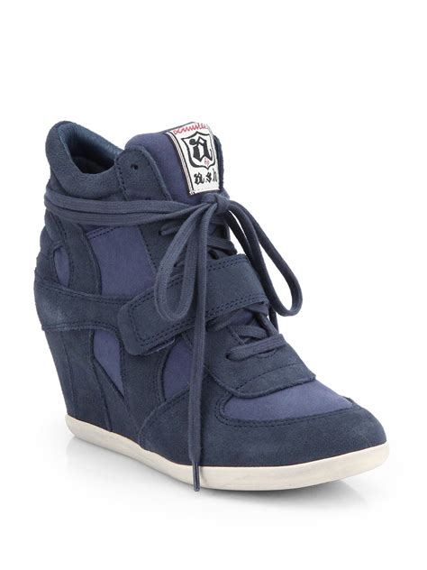 Ash Bowie Suede Canvas Wedge Sneakers in Blue (NAVY) | Lyst