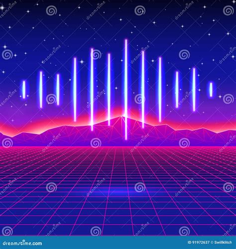 Retro Gaming Neon Background with Shiny Music Wave Stock Vector - Illustration of game, party ...