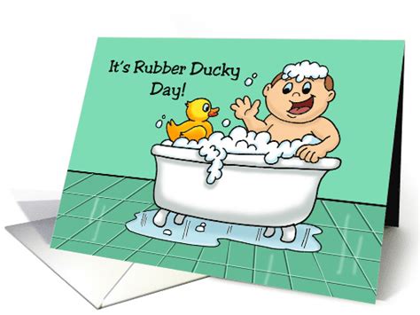 National Rubber Ducky Day Card With Boy In Bubble Bath card (1555150)