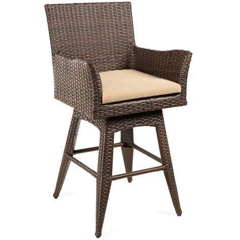 Best Choice Products Outdoor Patio Furniture All-Weather Brown PE Wicker Counter-Height Swivel ...