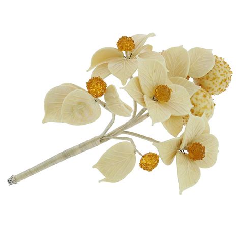 Murano Glass Flowers | Murano Glass White And Honey Flowers on a Stem