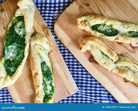 Freshly Baked Puff Pastry Bread Filled with Spinach and Herbs Stock Image - Image of food ...