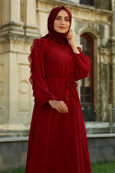 DRESS - CLARET RED