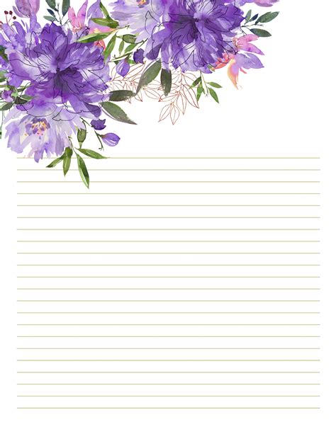 Printable Floral Writing Paper Purple Floral Letter Papers | Etsy | Letter paper, Floral ...