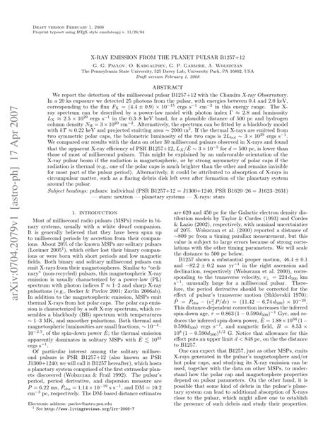 (PDF) X-Ray Emission from the Planet Pulsar B1257+12