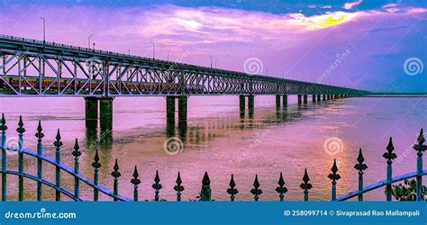 Train Passes through Road Railway Bridge Over the Godavari River in Rajahmundry, Andhrapradesh ...