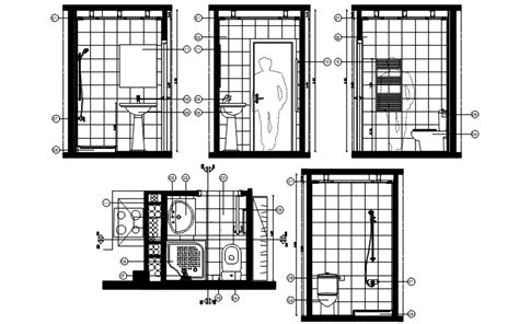 Autocad drawing of toilet layout with elevations - Cadbull | Autocad ...