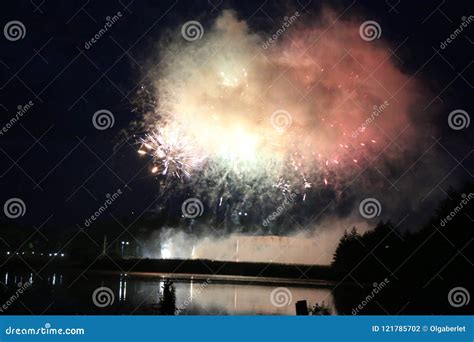 Festive Fireworks Over the Lake Stock Photo - Image of happy, celebrate ...