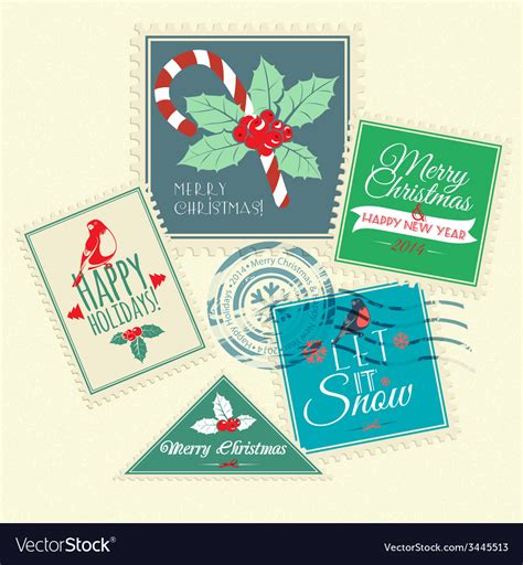 Set of christmas postal stamps Royalty Free Vector Image