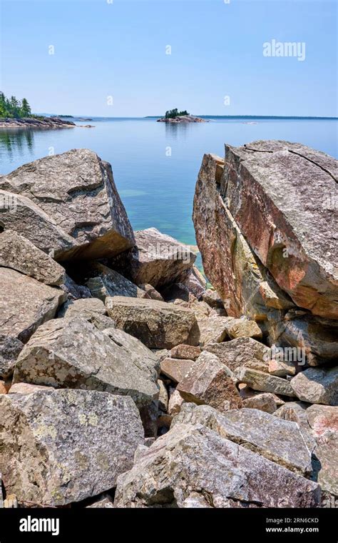 Rocky rugged shoreline of Lake Superior at Agawa Rock Lake Superior ...